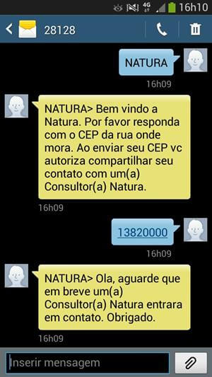 Ilsutração de SMS via Chame Natura