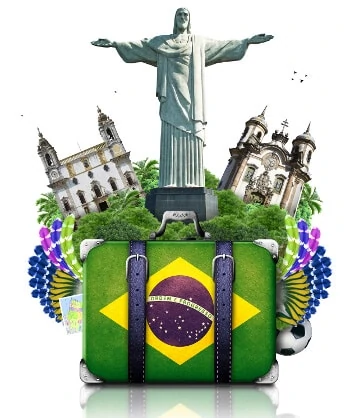 Ilustração turística do Brasil com Cristo Redentor e bandeira