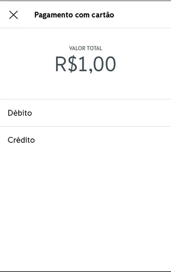 Tela de forma de pagamento do app iZettle