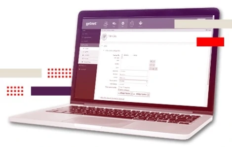 Ilustração de um computador com tela mostrando gestão da loja virtual GetNet