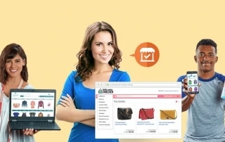 Modelos mostrando loja virtual Uol em laptop e celular