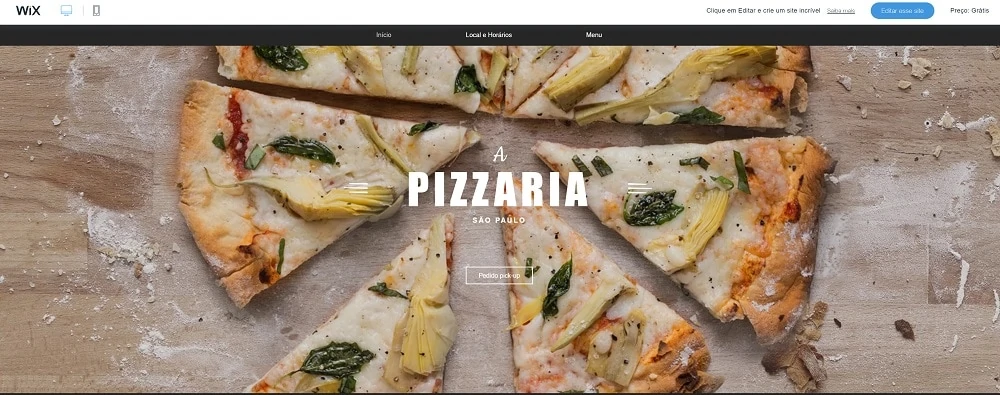 Loja virtual Wix de uma pizzaria