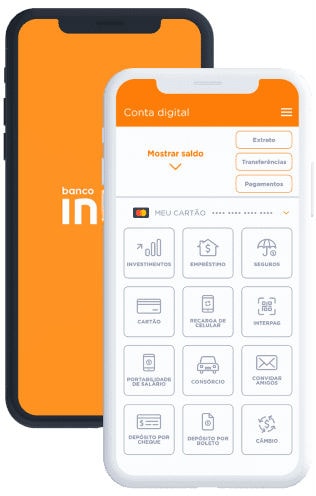 Tela de smartphone mostrando as funcionalidades no app do Banco Inter