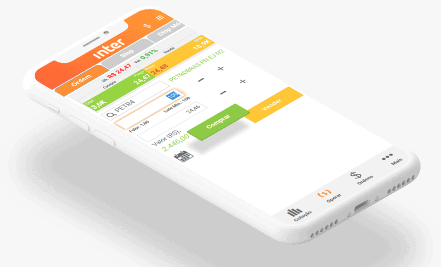 Smartphone mostrando tela de transação do app do Banco Inter
