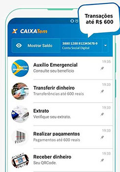 Menu do app Ciaxa TEM para o auxilio emergencial