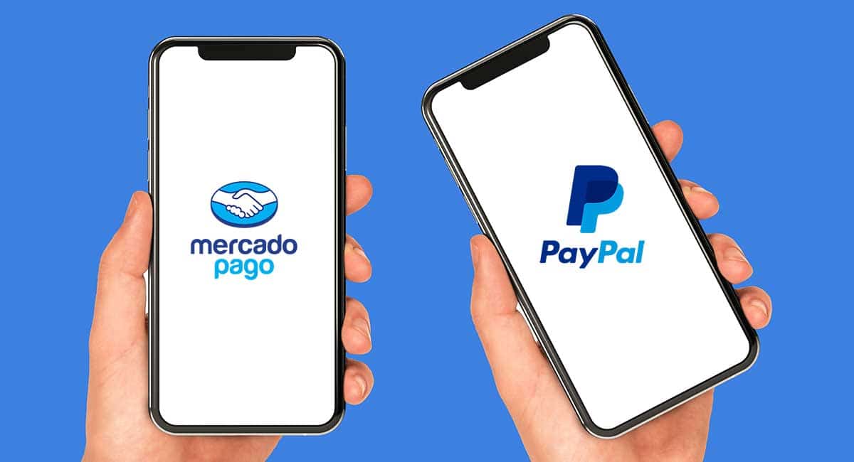 Celulares com logo Mercado Pago e PayPal na tela