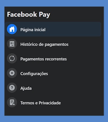 Menu Facebook Pay