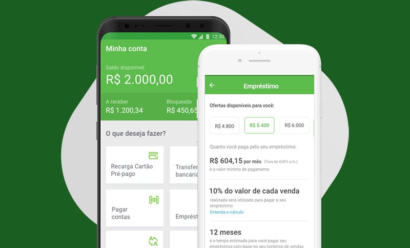 Celular mostrando menu de empréstimo do PagBank