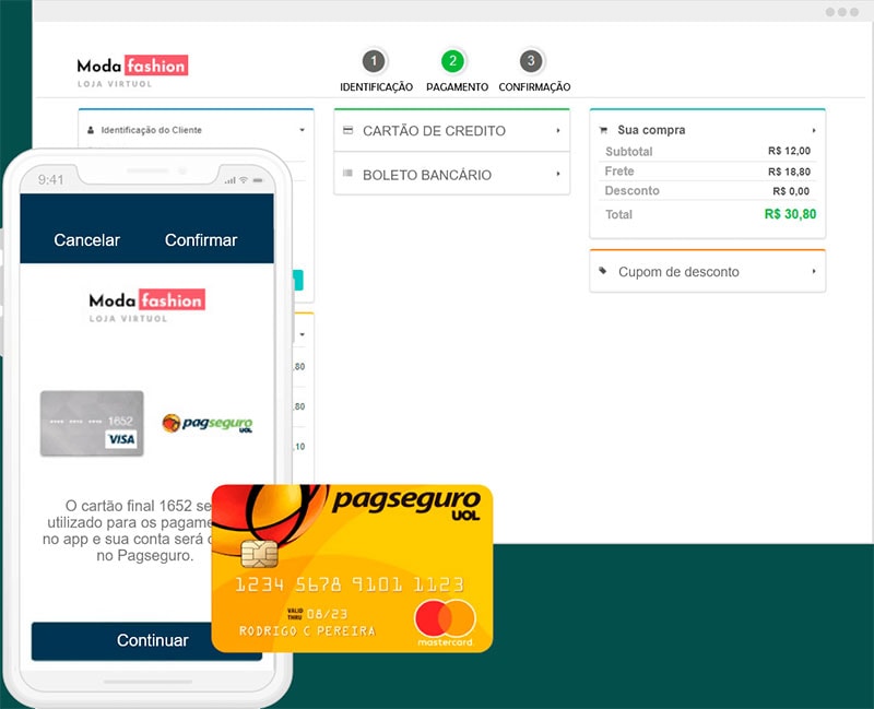 Tela de checkout PagSeguro e cartão pré-pago