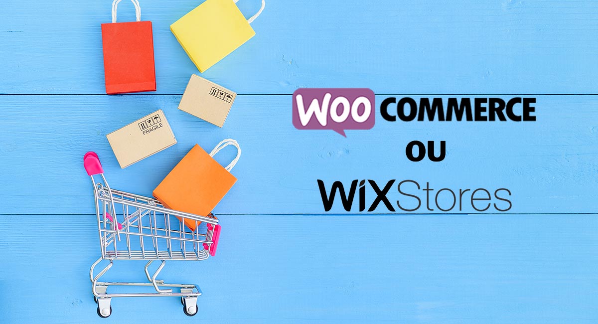 WooCommerce ou Wix logos ao lado de carrinho de compras