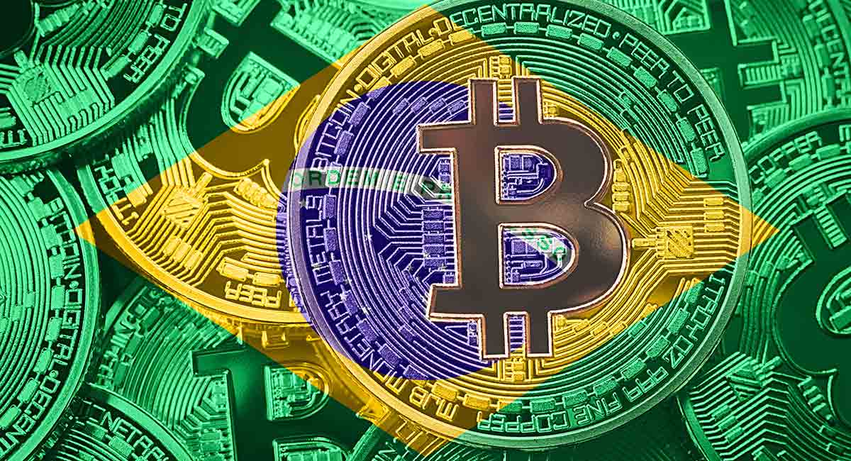 bandeira do Brasil e criptomoeda bitcoin
