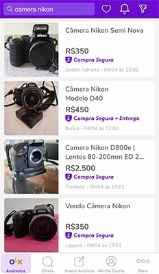 Tela de anúncios do OLX Pay