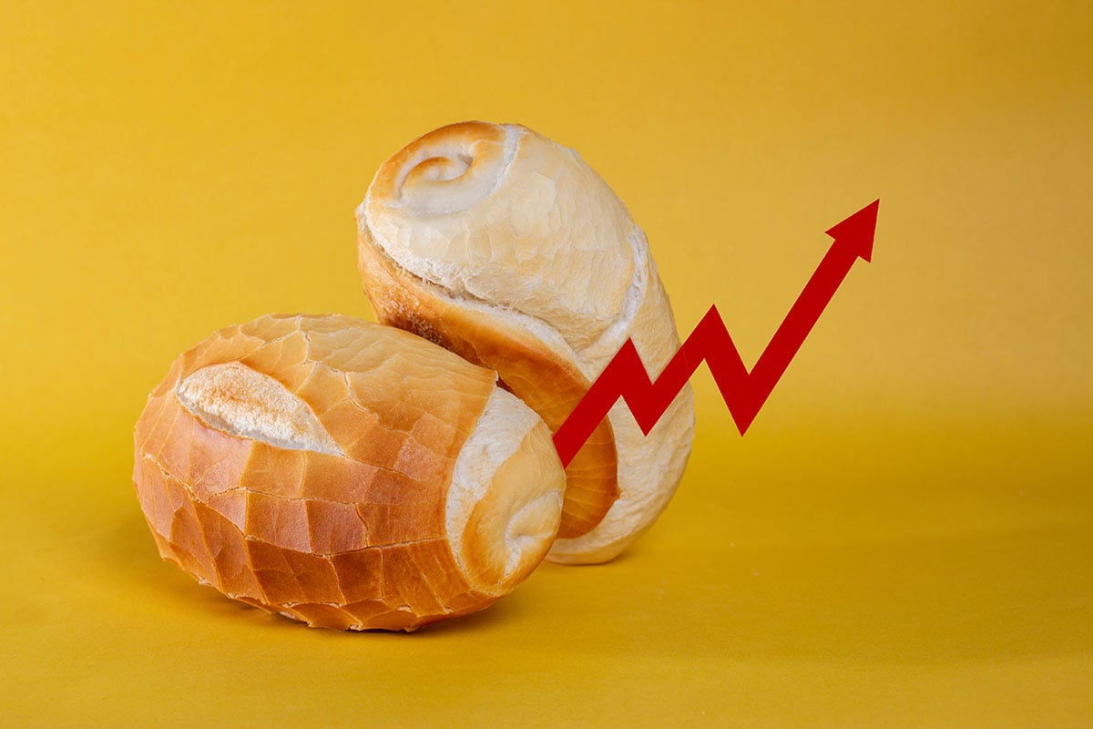 Gráfico indicando aumento do preço do pão ilustrando relação entre inflação e taxa Selic