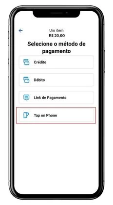 Função Tap on Phone do SumUp Tap no menu do aplicativo