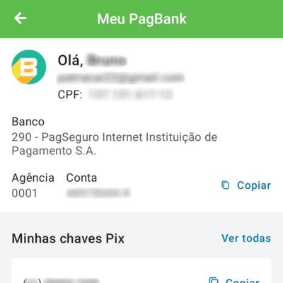 Dados da conta e agência PagBank no aplicativo