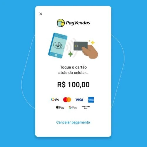 Tela de instruções e meios de pagamento do Tap On no aplicativo PagVendas